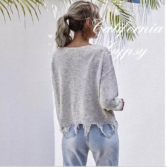 LAST ONE Frayed Confetti Distressed Knit Sweater - Picture 3 of 12